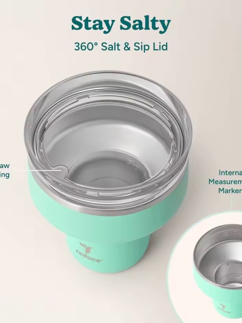 Reduce Saltini Mint Green Insulated Margarita Stainless Steel Tumbler - Picture 3 of 4